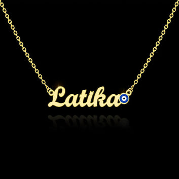 24K Gold Plated Personalize Evil Eye Design Enamel With Name Necklace