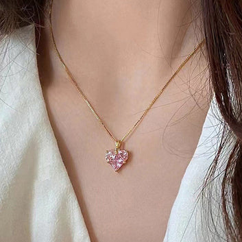 Gold-Plated Anti Tarnish Pink Heart Themed CZ Pendant