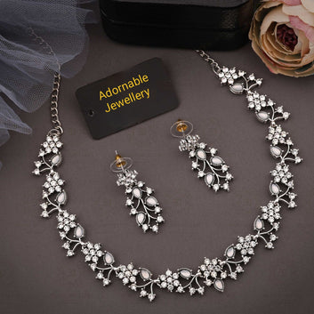 Rhodium Silver Polish Zircon Ad Diamond Choker Set For Women and Girls