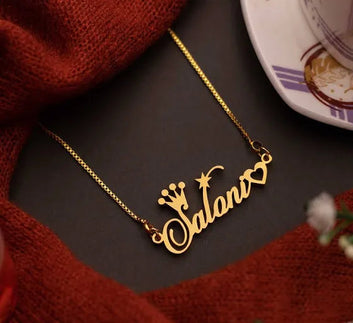 24K Gold Plated Single Name Necklace – Crown Style